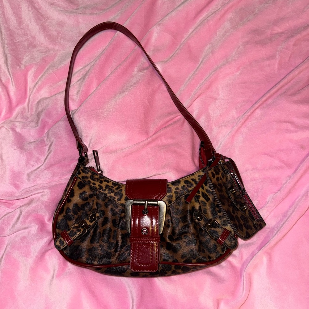 Leopard Print Shoulder Bag with Red Details